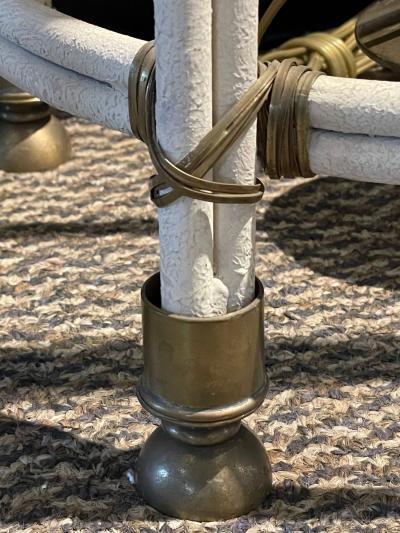 Pair of Mid Century Modern Bronze Floor Torchiere Lamps with Porcelain Globes