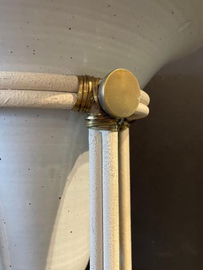 Pair of Mid Century Modern Bronze Floor Torchiere Lamps with Porcelain Globes