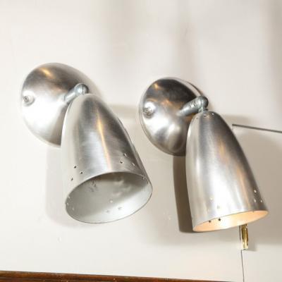 Pair of Mid Century Modern Brushed Aluminum Perforated Articulating Sconces