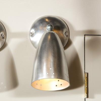 Pair of Mid Century Modern Brushed Aluminum Perforated Articulating Sconces