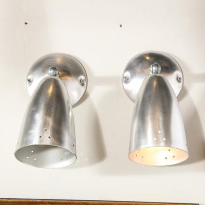 Pair of Mid Century Modern Brushed Aluminum Perforated Articulating Sconces