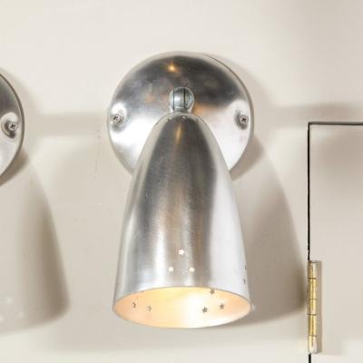 Pair of Mid Century Modern Brushed Aluminum Perforated Articulating Sconces
