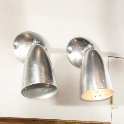 Pair of Mid Century Modern Brushed Aluminum Perforated Articulating Sconces