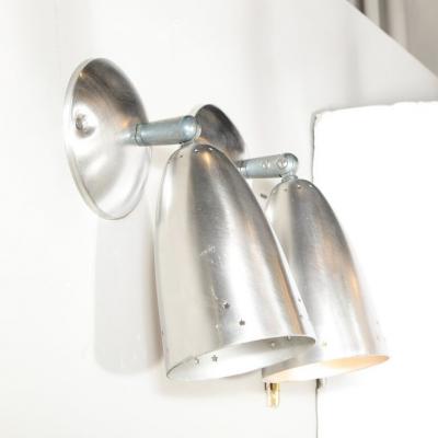 Pair of Mid Century Modern Brushed Aluminum Perforated Articulating Sconces