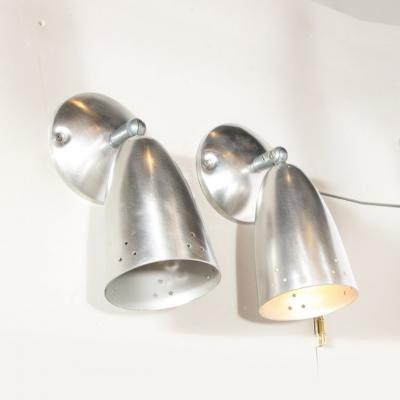 Pair of Mid Century Modern Brushed Aluminum Perforated Articulating Sconces