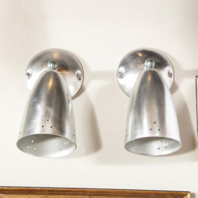 Pair of Mid Century Modern Brushed Aluminum Perforated Articulating Sconces