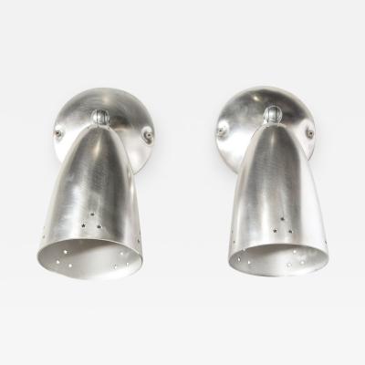 Pair of Mid Century Modern Brushed Aluminum Perforated Articulating Sconces