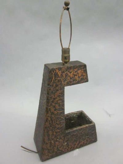 Pair of Mid Century Modern Brutalist Copper Foil Table Lamps