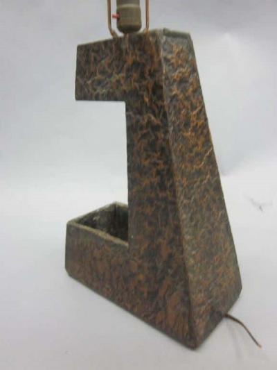 Pair of Mid Century Modern Brutalist Copper Foil Table Lamps