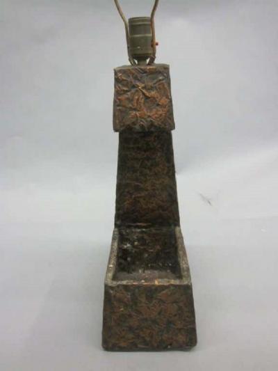 Pair of Mid Century Modern Brutalist Copper Foil Table Lamps