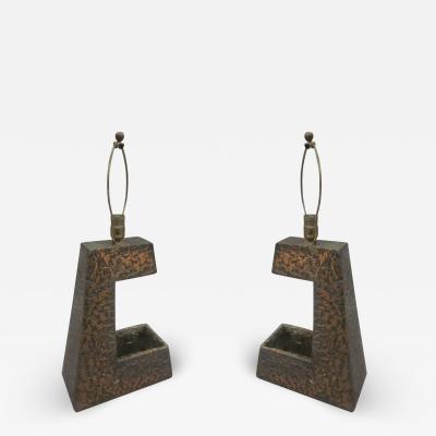 Pair of Mid Century Modern Brutalist Copper Foil Table Lamps
