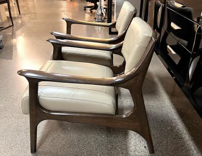 Pair of Mid Century Modern Danish Lounge Chairs Stitched Leather