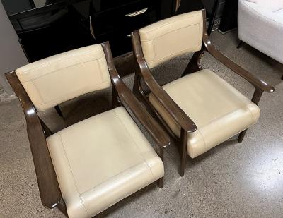 Pair of Mid Century Modern Danish Lounge Chairs Stitched Leather