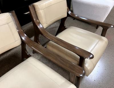 Pair of Mid Century Modern Danish Lounge Chairs Stitched Leather