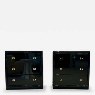 Pair of Mid Century Modern Ebony Cabinets Nightstands Chests Lacquer