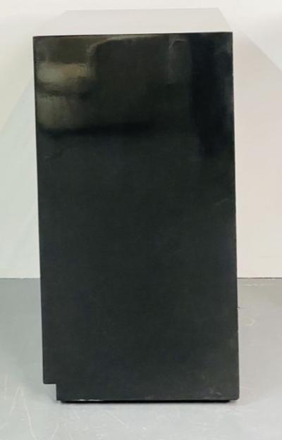 Pair of Mid Century Modern Ebony Lacquered Chests Dressers Brass American