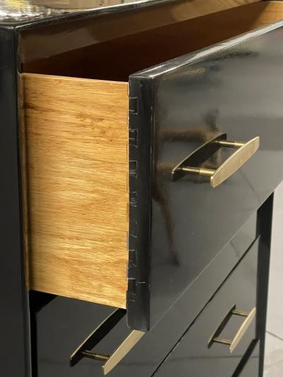 Pair of Mid Century Modern Ebony Lacquered Chests Dressers Brass American