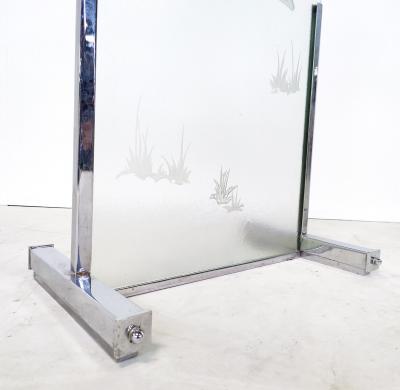 Pair of Mid Century Modern Engraved Glass Panels