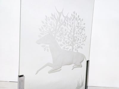 Pair of Mid Century Modern Engraved Glass Panels