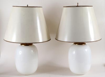 Pair of Mid Century Modern French Opaline Glass Lamps