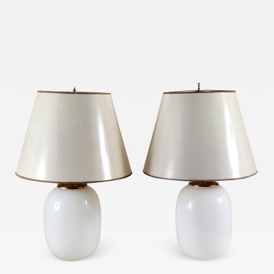 Pair of Mid Century Modern French Opaline Glass Lamps