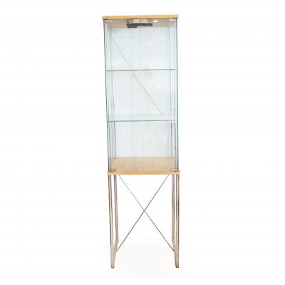 Pair of Mid Century Modern Glass And Blond Wood Display Cases