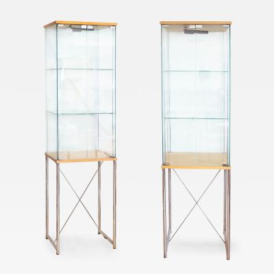 Pair of Mid Century Modern Glass And Blond Wood Display Cases