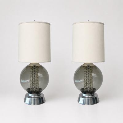 Pair of Mid Century Modern Glass Sphere Lamps 1970s 
