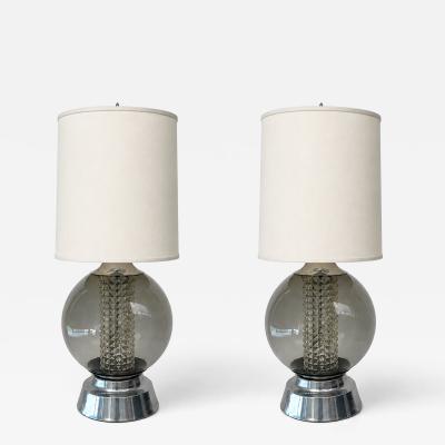 Pair of Mid Century Modern Glass Sphere Lamps 1970s 