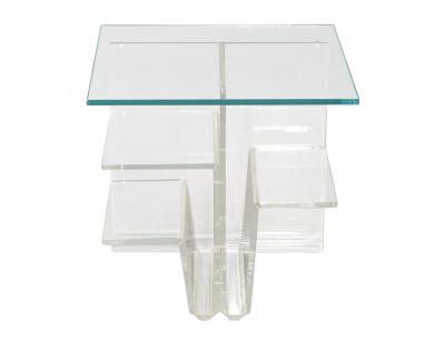 Pair of Mid Century Modern Glass Top Acrylic End Tables Magazine Stands