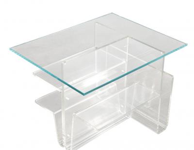 Pair of Mid Century Modern Glass Top Acrylic End Tables Magazine Stands