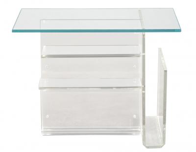 Pair of Mid Century Modern Glass Top Acrylic End Tables Magazine Stands