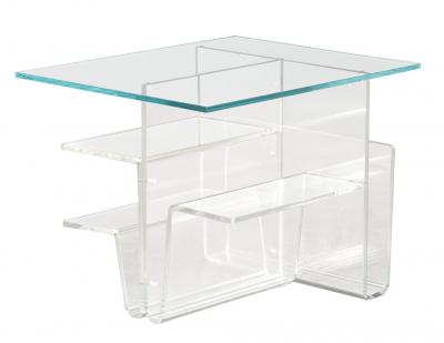 Pair of Mid Century Modern Glass Top Acrylic End Tables Magazine Stands