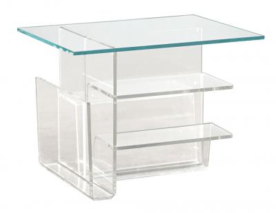 Pair of Mid Century Modern Glass Top Acrylic End Tables Magazine Stands