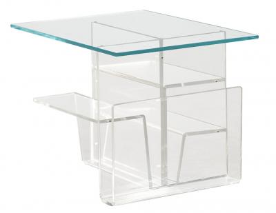 Pair of Mid Century Modern Glass Top Acrylic End Tables Magazine Stands