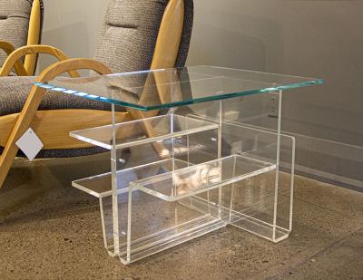 Pair of Mid Century Modern Glass Top Acrylic End Tables Magazine Stands