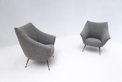 Pair of Mid Century Modern Grey Armchairs with Brass Feet