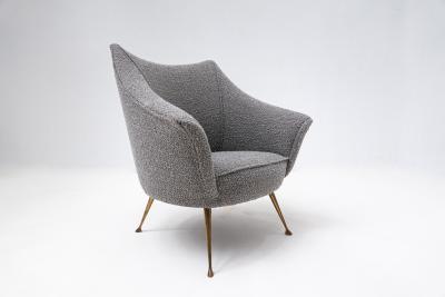 Pair of Mid Century Modern Grey Armchairs with Brass Feet