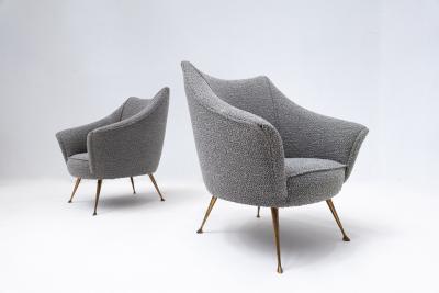 Pair of Mid Century Modern Grey Armchairs with Brass Feet