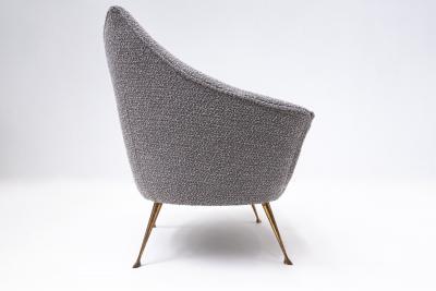 Pair of Mid Century Modern Grey Armchairs with Brass Feet