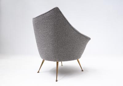 Pair of Mid Century Modern Grey Armchairs with Brass Feet
