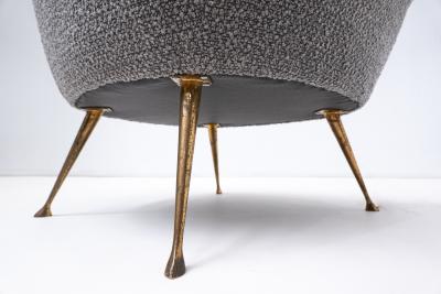 Pair of Mid Century Modern Grey Armchairs with Brass Feet
