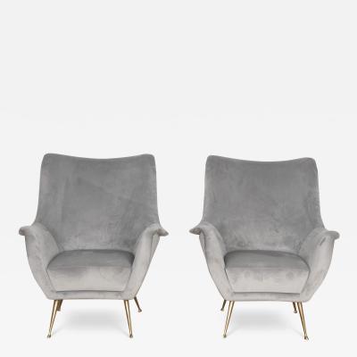 Pair of Mid Century Modern Grey Velvet Armchairs