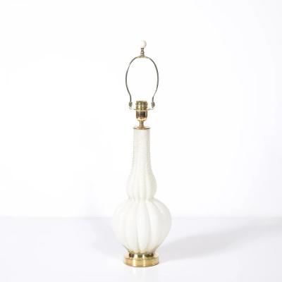 Pair of Mid Century Modern Hand Blown Murano Fluted Off White Glass Table Lamps