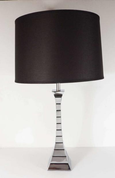 Pair of Mid Century Modern Hourglass Form Channel Lamps in Polished Chrome
