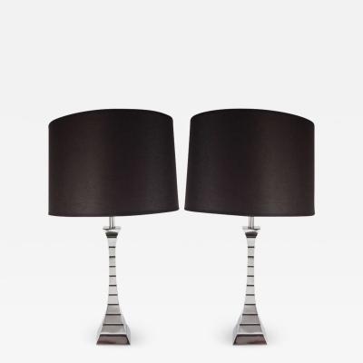 Pair of Mid Century Modern Hourglass Form Channel Lamps in Polished Chrome