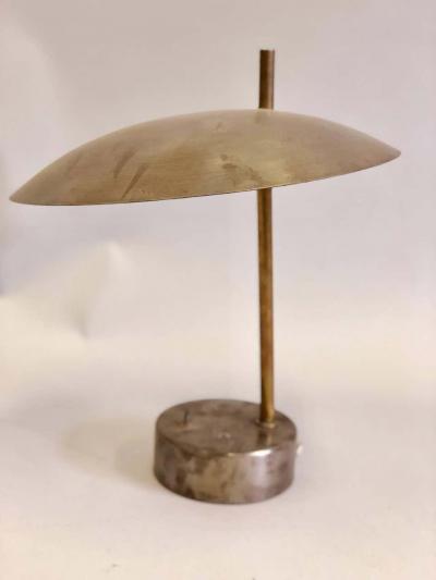 Pair of Mid Century Modern Industrial Steel and Brass Desk or Table Lamps 1950
