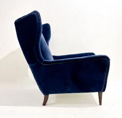 Pair of Mid Century Modern Italian Armchairs in Blue Velvet