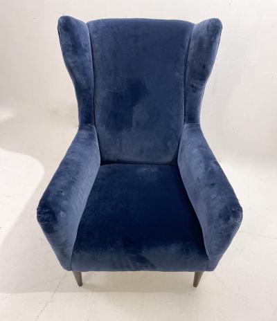 Pair of Mid Century Modern Italian Armchairs in Blue Velvet