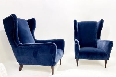 Pair of Mid Century Modern Italian Armchairs in Blue Velvet